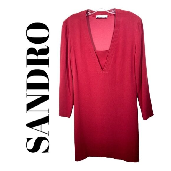 SANDRO PARIS Leila Bordeaux Long Sleeve Mini Sheath Dress, Size 1 (Small) - Picture 2 of 9